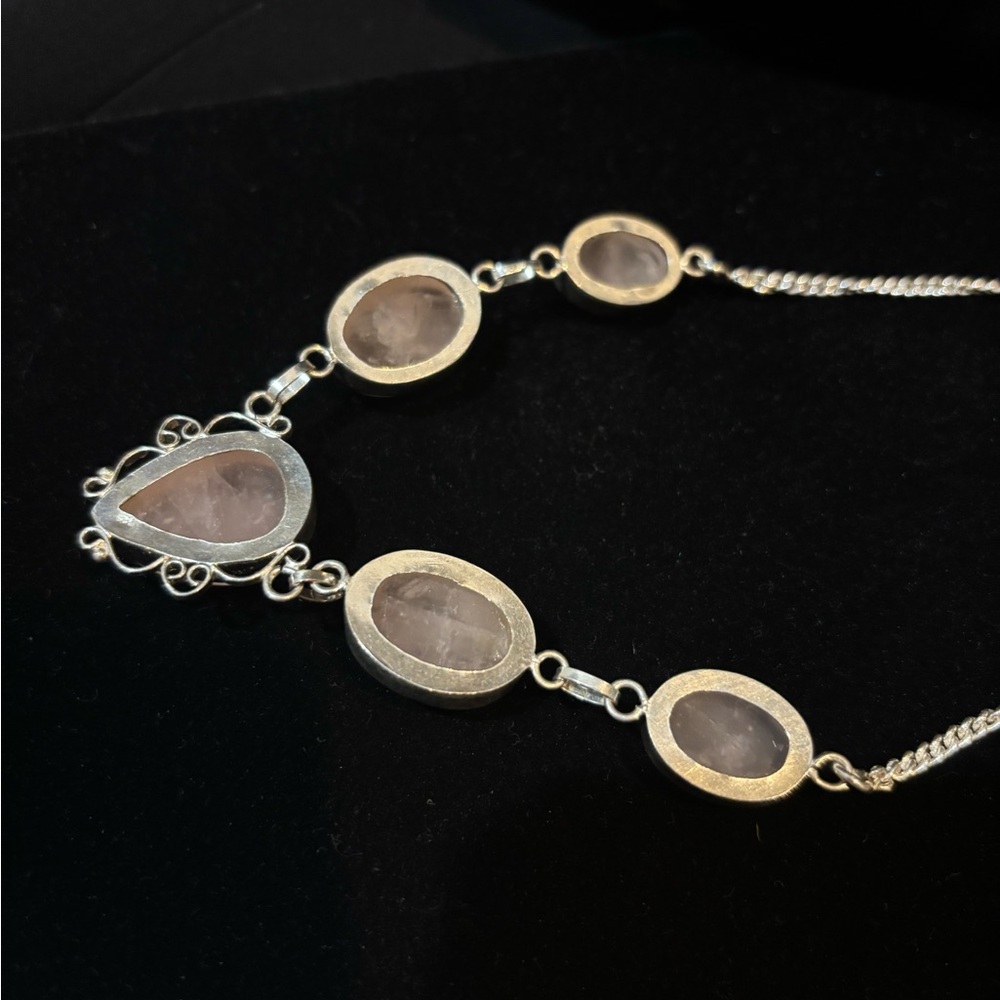 Stunning Rose Quartz Sterling Silver 925 Scroll work necklace - Picture 3 of 5